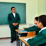 **

A modern classroom in Turkmenistan. Students are fully clothed in school uniforms, attentively listening to a teacher who is explaining a lesson on a digital whiteboard. The classroom is equipped with modern computers and educational resources. Safe for work, appropriate content, fully clothed, professional, modest, family-friendly, perfect anatomy, natural proportions, professional photography, high quality.

**