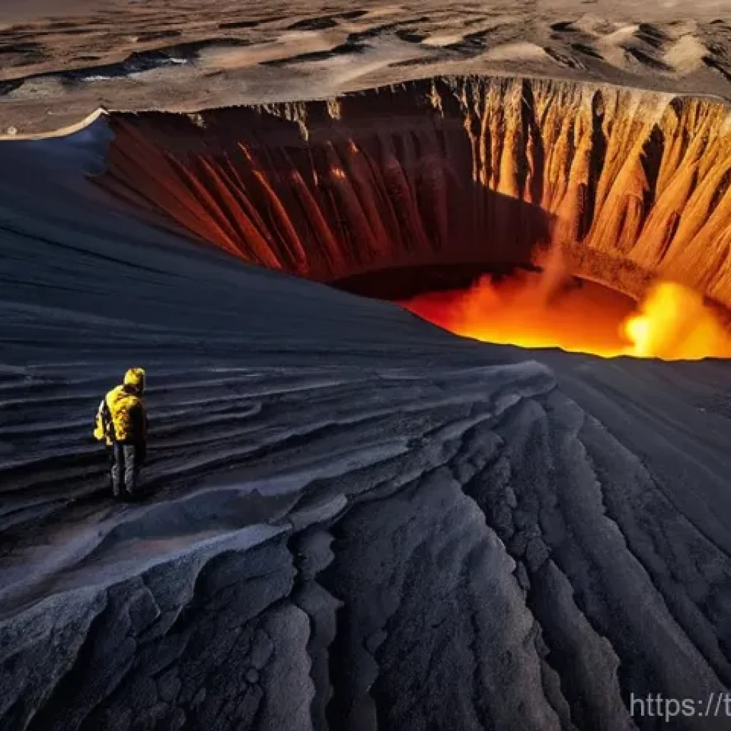 투르크메니스탄 크레이터  지옥의 문 - **Awe-Inspiring Night at the 'Door to Hell'**
    A lone adventurer stands at a safe, respectful dis...