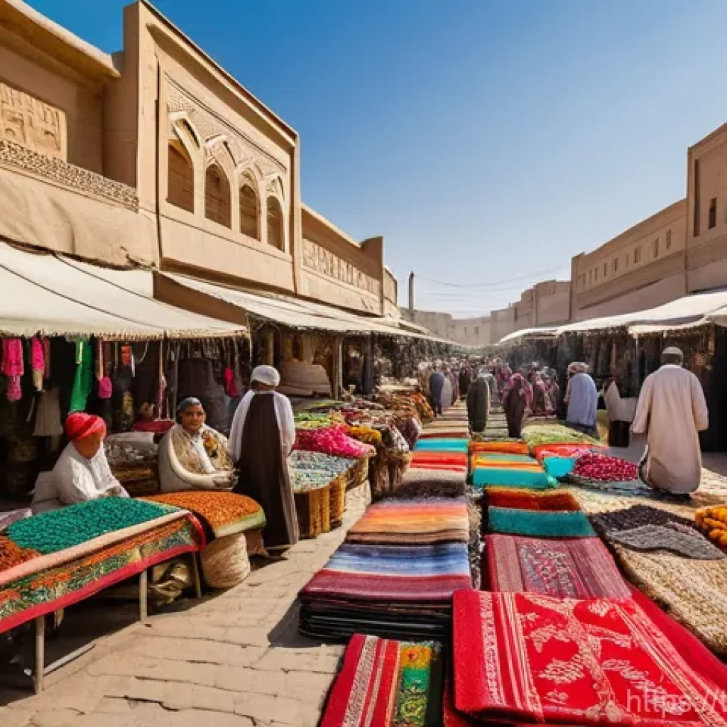 투르크메니스탄에서의 쇼핑 팁 - Vibrant Tolkuchka Bazaar**

"A wide-angle, highly detailed photograph capturing the bustling atmosph...