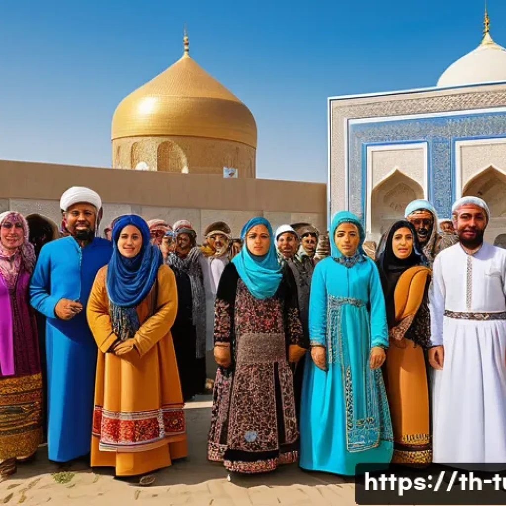 투르크메니스탄 종교와 신앙 - A vibrant Turkmen village scene during a religious festival, showcasing Sunni Muslim families dresse...