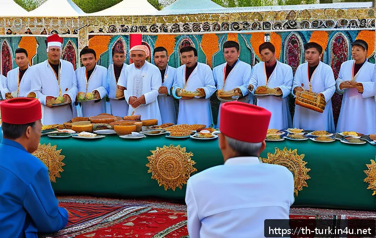 투르크메니스탄에서의 외국인 생활 - A lively Turkmenistan local festival scene in Ashgabat city center, showing warmly dressed people of...