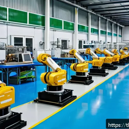 투르크메니스탄에서의 기술 혁신 - A modern industrial factory in Turkmenistan featuring advanced automation and robotics technology, w...