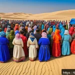 투르크메니스탄 여행 주의사항 - A vibrant scene of a traditional Turkmen festival featuring local people dressed in colorful ethnic ...